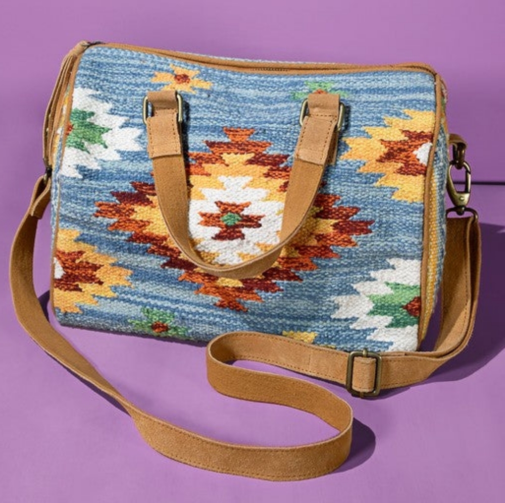 Handmade Boho Chic Satchel / Boston Bag - Navajo Aztec Inspired Design - Picture 2 of 14